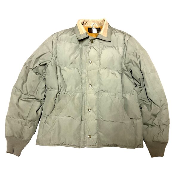 Vtg Eddie Bauer Puffer Jacket Sz L Green Expedition Outfitter Goose Down Snaps - Picture 1 of 6